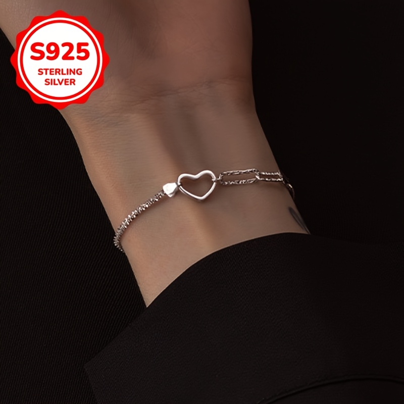 925 Silver Star & Heart Chain Bracelet for Couples Friends